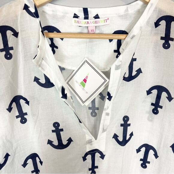Barbara Gerwit Tunic Top Beach Cover Up Women’s size XS White Navy Blue Anchors - Picture 4 of 8